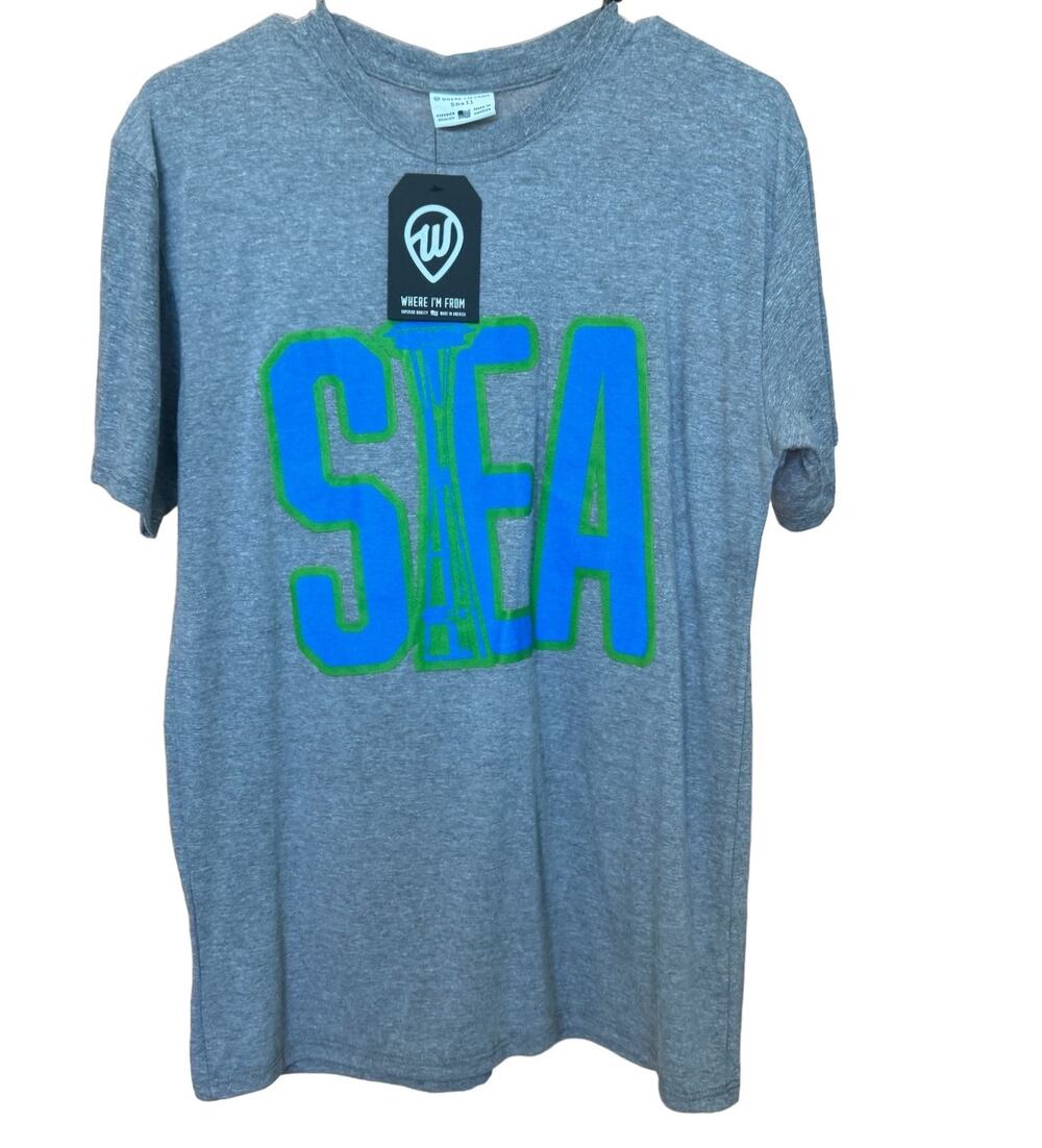 New ~ WHERE I'M FROM ~ Seattle Needle Grey T-Shirt Size S SEATTLE
